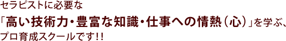 セラピストに必要な「高い技術力・豊富な知識・仕事への情熱（心）」を学ぶ、プロ育成スクールです！！